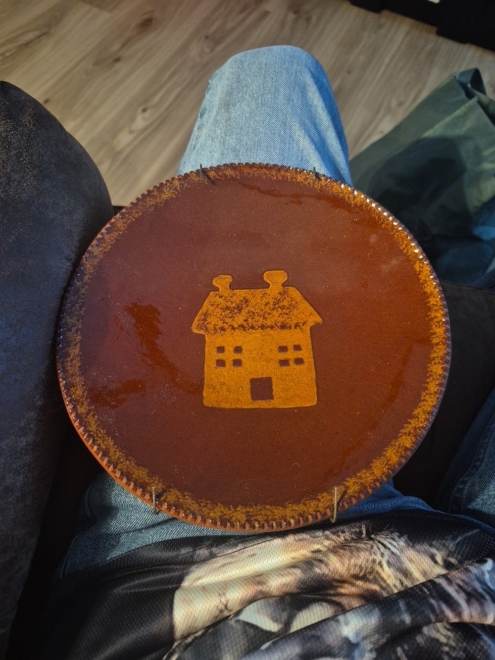 Ned Foltz Redware Pottery Plate House Motif